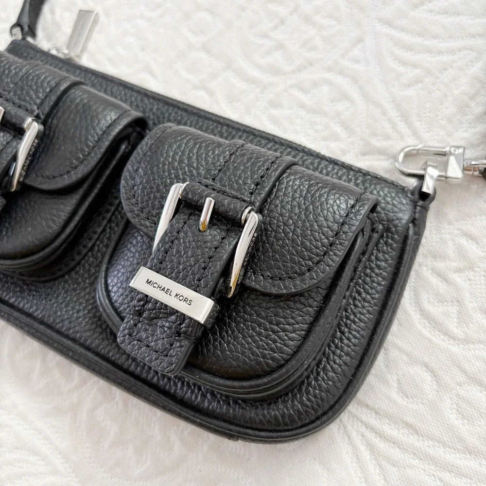 MICHAEL Michael Kors‎ Zoe Small Pebbled Leather Pouchette Bag, Black